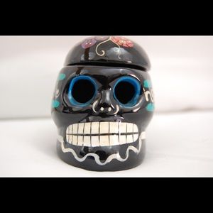 Black Ceramic Skull Jewelry Box. Hand Made Mexico